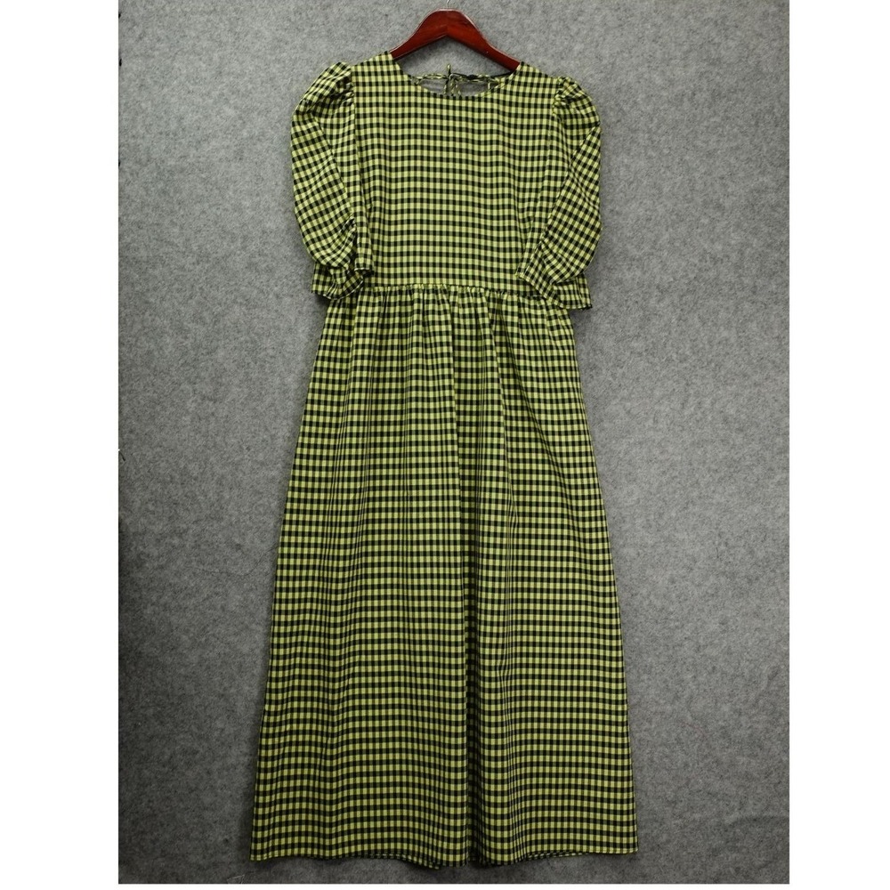 Cottage Gingham Maxi Dress Women MEDIUM 8 Green Victorian Prairie Picnic TOPSHOP